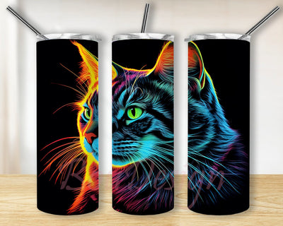 Cat Portrait Neon Colors 20oz Skinny Tumbler Png, Cat Neon Color Flower Tumbler, Neon Colorful Cat Tumbler, Cat Tumbler Sublimation Design, Nature Animal Tumbler Sublimation BouDesign 