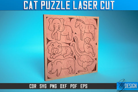 Cat Puzzle Laser Cut SVG | Puzzle Game Laser Cut SVG Design | CNC Files SVG Fly Design 
