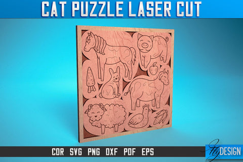 Cat Puzzle Laser Cut SVG | Puzzle Game Laser Cut SVG Design | CNC Files SVG Fly Design 