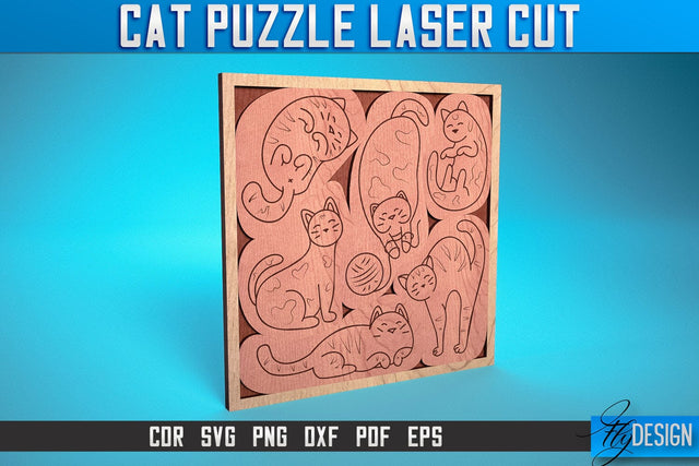 Cat Puzzle Laser Cut SVG | Puzzle Game Laser Cut SVG Design | CNC Files SVG Fly Design 