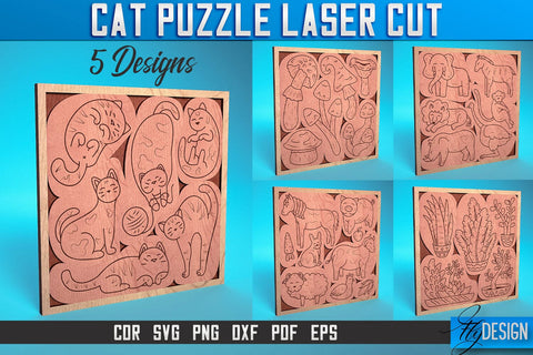 Cat Puzzle Laser Cut SVG | Puzzle Game Laser Cut SVG Design | CNC Files SVG Fly Design 