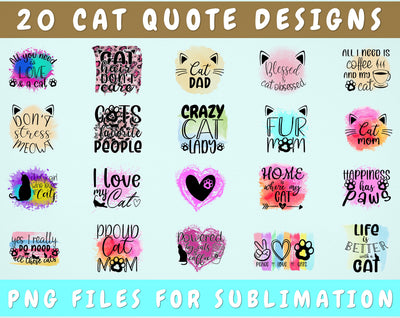 Cat Quote Sublimation Designs Bundle, 20 Designs, Cat Owner PNG Files For Sublimation, Cat Lover Sublimation Files, Cat Sayings PNG Sublimation HappyDesignStudio 