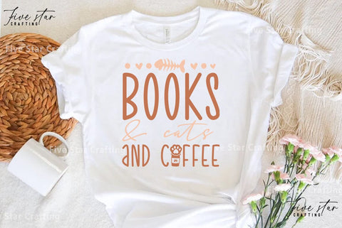 Cat Quote SVG Design, books and cats and coffee SVG FiveStarCrafting 