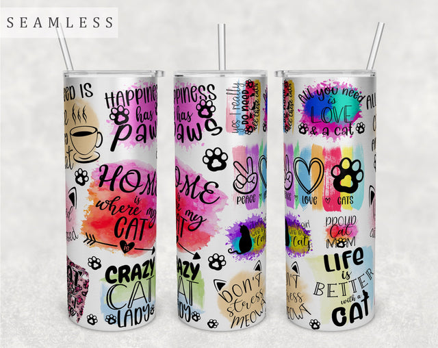 Cat Quotes Tumbler Wrap, 20 Oz Skinny Tumbler Cat Quotes Design For Sublimation, Seamless Tumbler PNG Sublimation HappyDesignStudio 