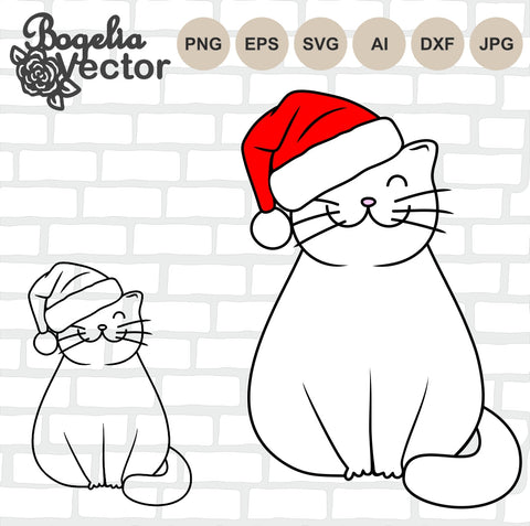 Cat Santa Hat Svg, Cat Svg, Christmas Svg, Cat in Hat, Cat Png, Christmas Animals, Holiday, Winter, Cute Cat SVG BogeliaVector 