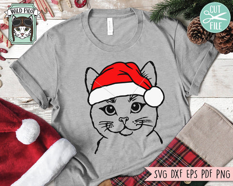 Cat Santa Hat SVG Cut File, Cat With Hat SVG, Christmas SVG File, Cat SVG, Christmas Cut File, Christmas Animals SVG, Animal Santa Hat SVG SVG Wild Pilot 