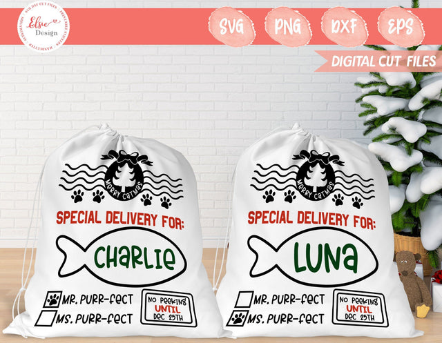 Cat Santa Sack - SVG, PNG, DXF, EPS SVG Elsie Loves Design 