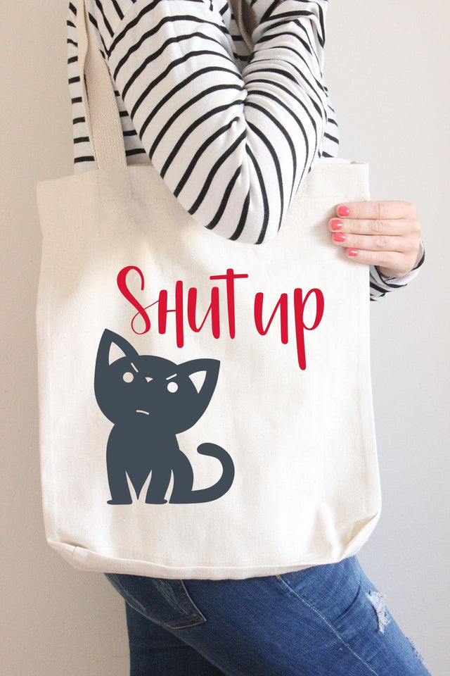 Cat saying Shut Up Hand Lettered Cut File SVG DXF PNG SVG Cursive by Camille 