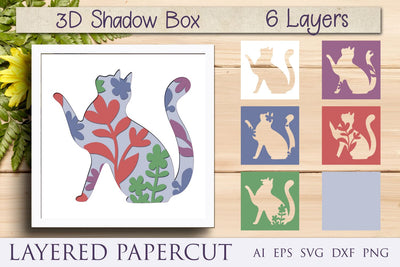 Cat shadow box svg, 3d layered animal svg, Papercut template 3D Paper AnastasiyaArtDesign 