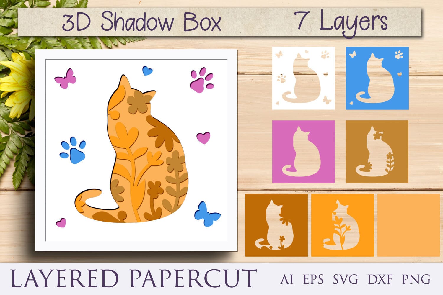 Mandala Cat 3D Layered paper art Shadow Box Light box svg