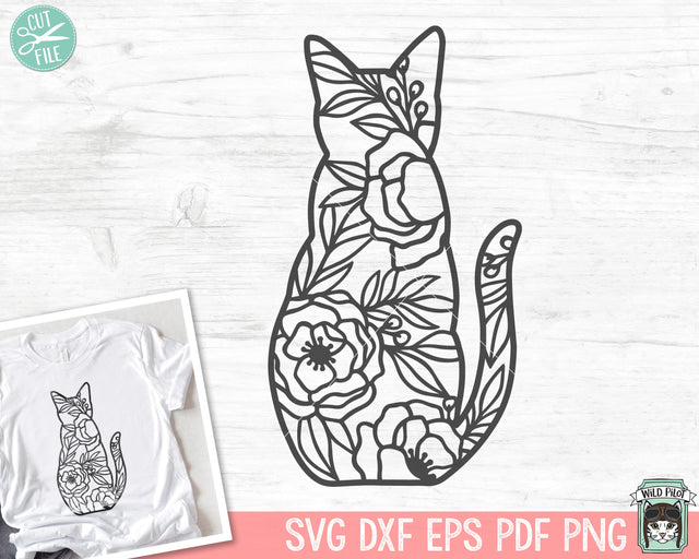 Cat Silhouette SVG file, Cat Cut file, Floral Cat svg file, Cat Flowers svg file, Silhouette Cat svg, Floral Animal svg, Cat Lady svg file SVG Wild Pilot 