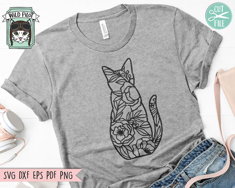 Cat Silhouette SVG file, Cat Cut file, Floral Cat svg file, Cat Flowers svg file, Silhouette Cat svg, Floral Animal svg, Cat Lady svg file SVG Wild Pilot 