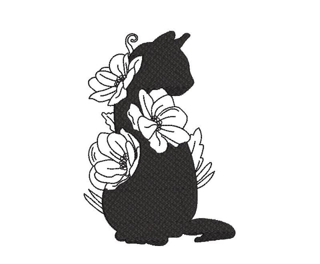 Cat Silhouette with flowers Machine Embroidery Design Embroidery/Applique DESIGNS Canada Embroidery 