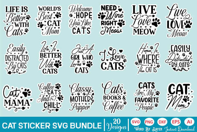Cat Sticker SVG Bundle SVG Sticker SVGs,Quotes and Sayings,Food & Drink,On Sale, Print & Cut SVG DesignPlante 503 