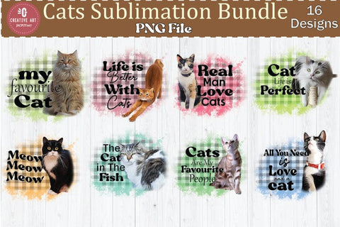 Cat Sublimation 16 Designs |Cat Sublimation PNG Bundle SVG jacpot007 
