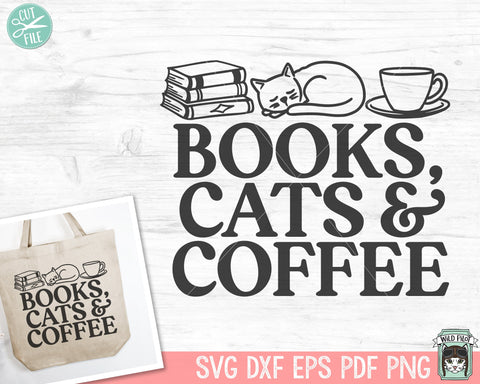 Cat SVG, Books SVG, Reading SVG, Coffee svg, Cat Clipart, Kitten svg, Kitty svg, Animal svg, Book Lover svg, Librarian svg, Reading png SVG Wild Pilot 