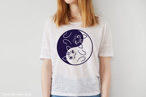Cat svg, cute cat yin yang, cat lover designs SVG Digital Rainbow Shop 