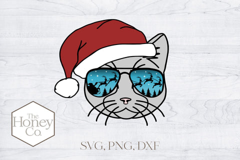 Cat SVG PNG DXF Santa Sunglasses Christmas Hand Drawn Cut File SVG The Honey Company 