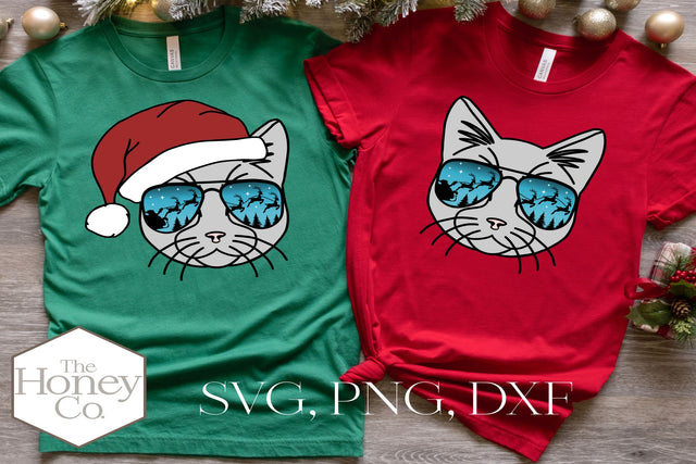 Cat SVG PNG DXF Santa Sunglasses Christmas Hand Drawn Cut File SVG The Honey Company 