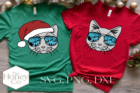 Cat SVG PNG DXF Santa Sunglasses Christmas Hand Drawn Cut File SVG The Honey Company 