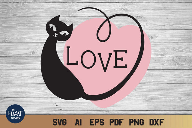 Cat SVG with Heart, Valentines Day SVG Print, 2 Layers. SVG Elinorka 