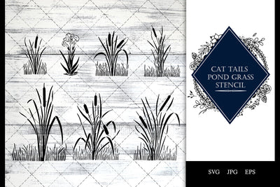 Cat Tails Pond Grass Stencil Vector SVG SVG Loveleen Kaur 