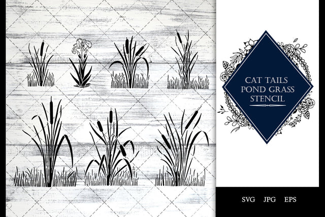 Cat Tails Pond Grass Stencil Vector SVG SVG Loveleen Kaur 