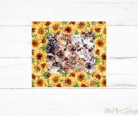 Cat Tumbler PNG Sublimation, Sunflowers SKINNY TUMBLER 20oz Sublimation _HelArtShop_ 