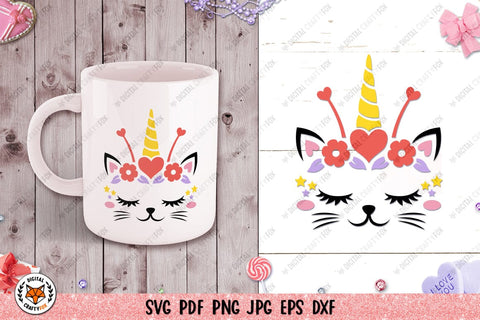 Cat Unicorn Face Bundle SVG,Caticorn SVG,Valentines Cat SVG SVG Digital Craftyfox 