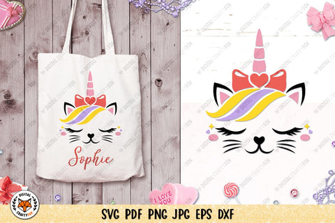Cat Unicorn Face Bundle SVG,Caticorn SVG,Valentines Cat SVG SVG Digital Craftyfox 