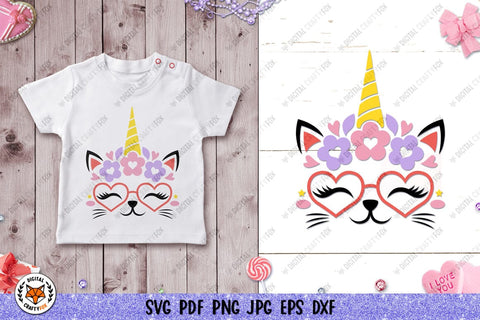 Cat Unicorn Face Bundle SVG,Caticorn SVG,Valentines Cat SVG SVG Digital Craftyfox 