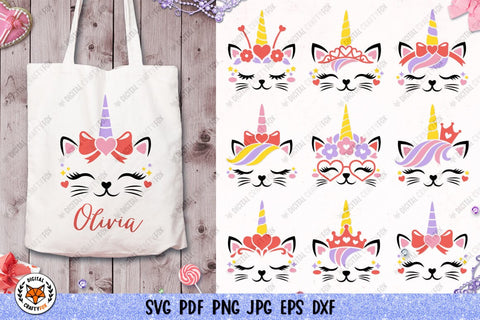 Cat Unicorn Face Bundle SVG,Caticorn SVG,Valentines Cat SVG SVG Digital Craftyfox 