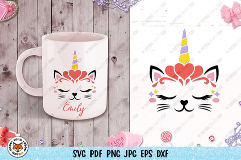 Cat Unicorn Face Bundle SVG,Caticorn SVG,Valentines Cat SVG SVG Digital Craftyfox 