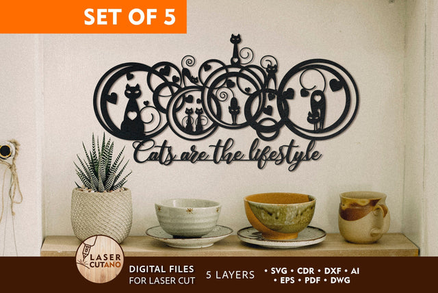 CAT Wall Decoration, Wood Cut and Paper Cut Template, Multilayer Cut Files for Laser Cut Wood or Cricut, Paper Craft, Sign SVG, 3D Designs SVG LaserCutano 