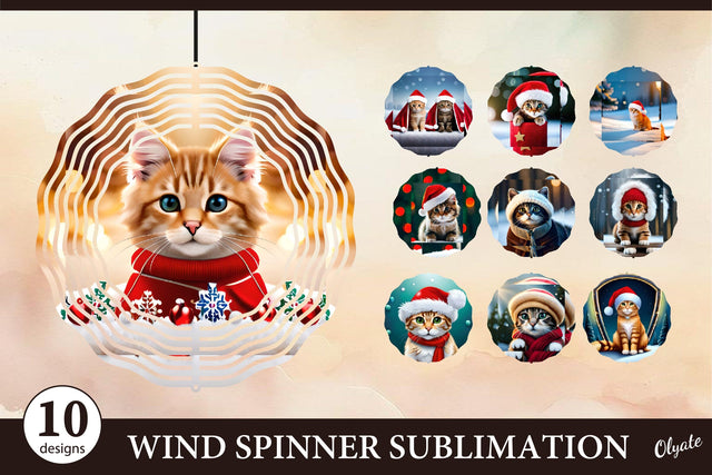 Cat Wind Spinner Bundle. Winter Wind Spinner Sublimation SVG Olga Terlyanskaya 