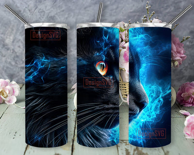 Cat With Bright Blue Eyes 20oz Skinny Tumbler Png, Fluorescent Neon Cat Bright Tumbler, Neon Cat Tumbler, Cute Tumbler Wrap, Cat Tumbler Sublimation DesignSVG 
