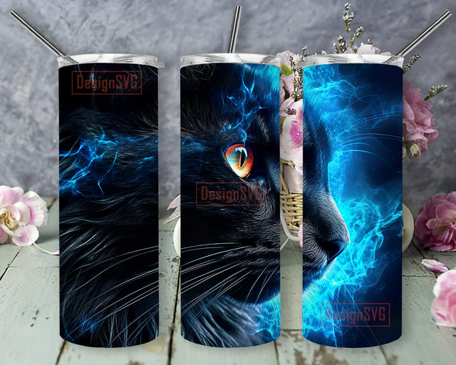 Cat With Bright Blue Eyes 20oz Skinny Tumbler Png, Fluorescent Neon Cat Bright Tumbler, Neon Cat Tumbler, Cute Tumbler Wrap, Cat Tumbler Sublimation DesignSVG 