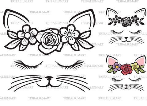 Cat with flower crown SVG TribaliumArtSF 