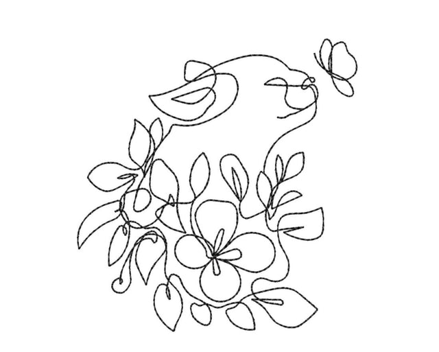 Cat with flowers one line Machine Embroidery Design Embroidery/Applique DESIGNS Canada Embroidery 