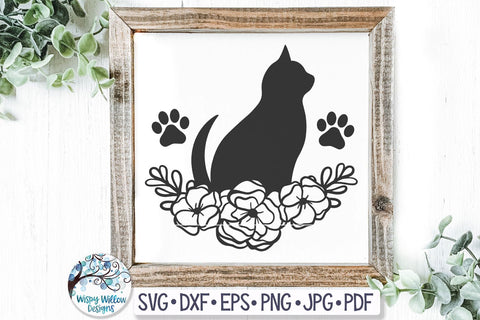 Cat with Flowers SVG SVG Wispy Willow Designs 