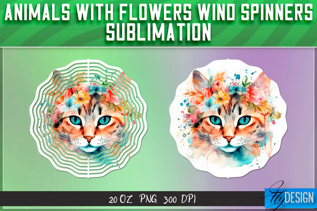 Cat with flowers Wind Spinners Sublimation Sublimation Fly Design 