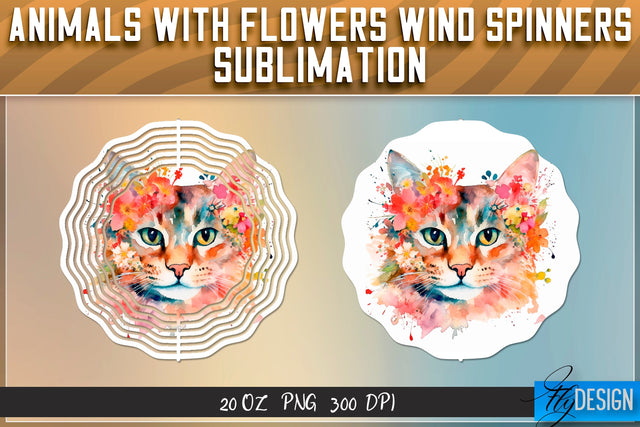 Cat with flowers Wind Spinners Sublimation Sublimation Fly Design 