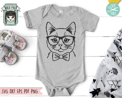 Cat With Glasses Bowtie SVG Cut File SVG Wild Pilot 