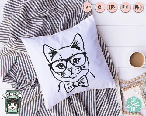 Cat With Glasses Bowtie SVG Cut File SVG Wild Pilot 