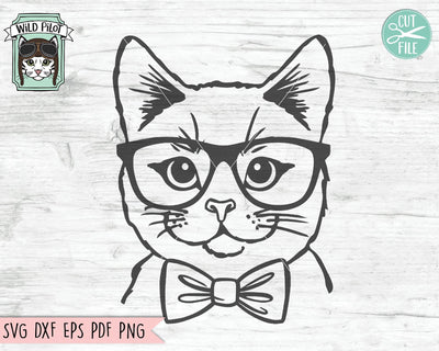 Cat With Glasses Bowtie SVG Cut File SVG Wild Pilot 