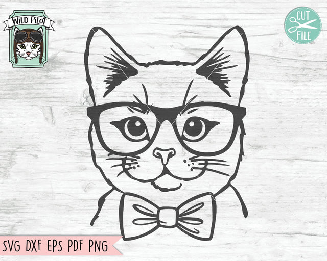 Cat With Glasses Bowtie SVG Cut File SVG Wild Pilot 