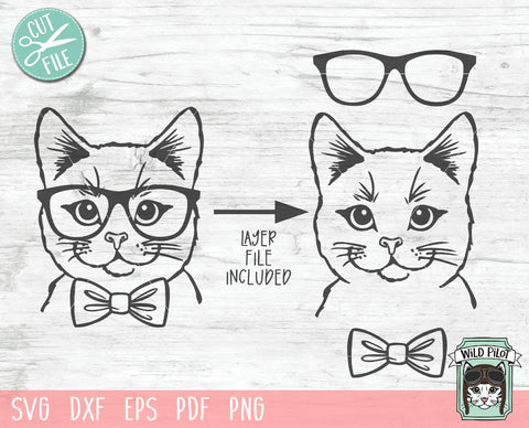Cat With Glasses Bowtie SVG Cut File SVG Wild Pilot 