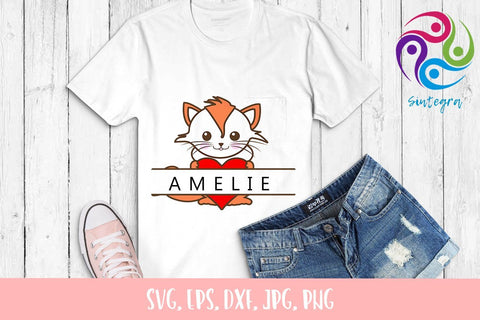 Cat With Heart and Split Monogram Bundle Svg File SVG Sintegra 