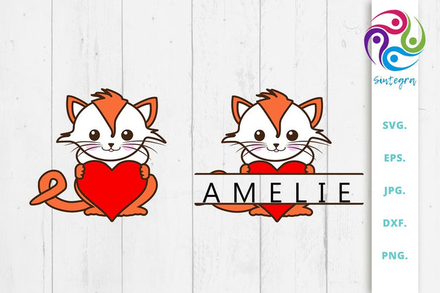 Cat With Heart and Split Monogram Bundle Svg File SVG Sintegra 