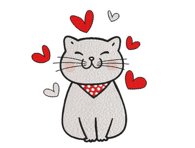Cat with Hearts Embroidery Design, 3 sizes, Instant Download Embroidery/Applique DESIGNS Nino Nadaraia 